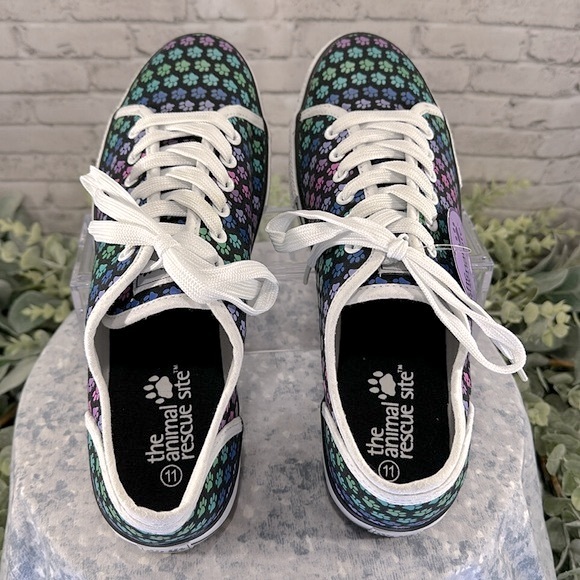 Animal Rescue Multicolor Paw Print on Black Canvas Lace-up Sneakers WMS 11M✨NWT✨ - Picture 8 of 10